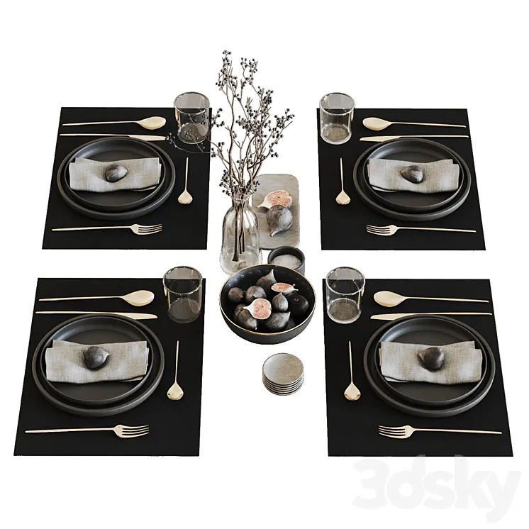 Tableware set with figs 3D Model Free Download