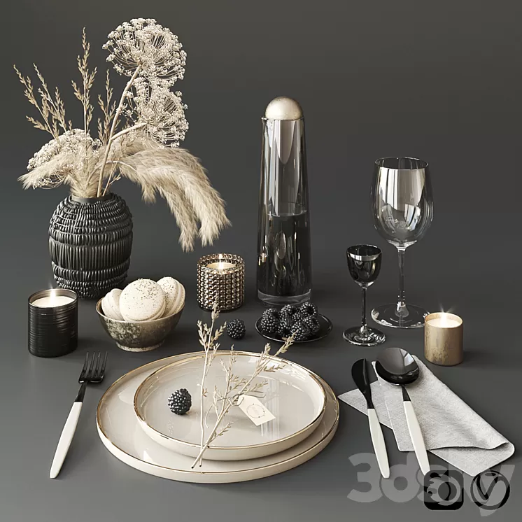 Tableware with heracleum 3D Model