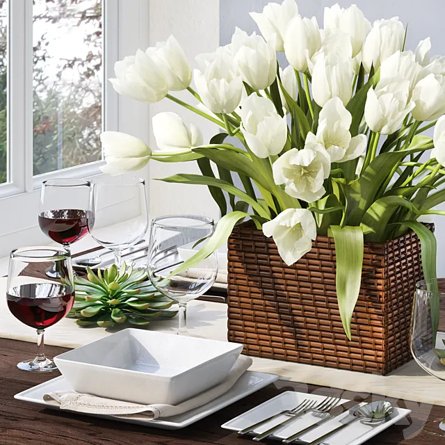 Tableware with tulips 3DModel