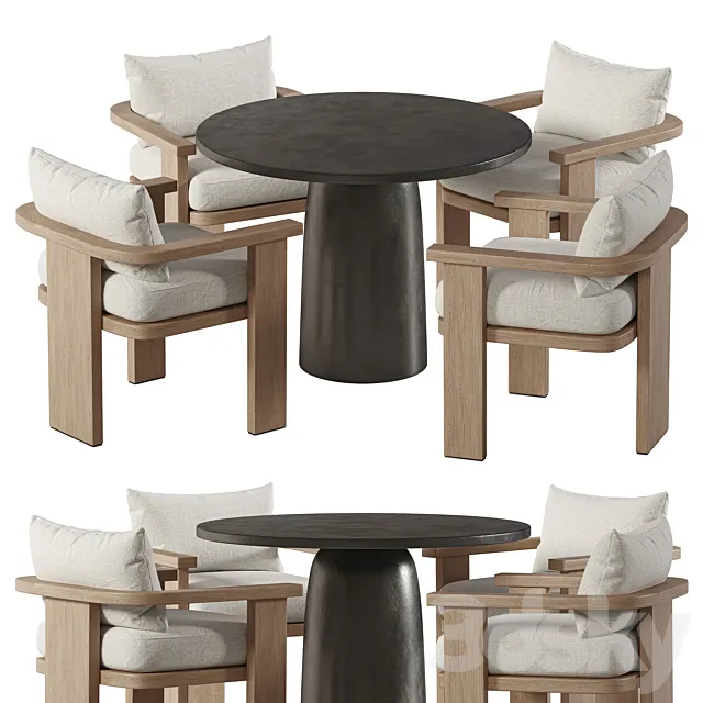 Tahana Outdoor Dining Armchair and Basil Table By Fourhands 3D Model