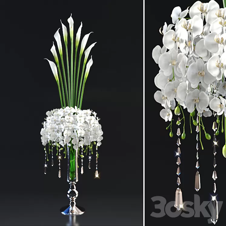 tall bouquet in a glass vase 3D Model