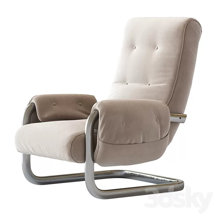 Tan Brown Mohair Velvet Large Lounge Chairs Guido Faleschini 1970's Italy 3D Model Free Download