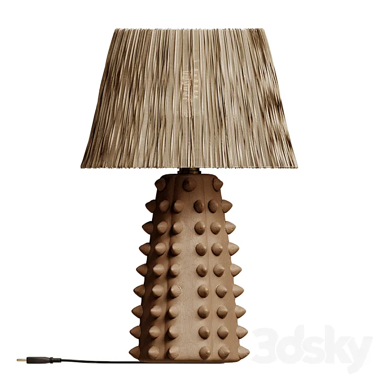 Tan Spiked Terracotta Table Lamp With Raffia Shade 3D Model Free Download