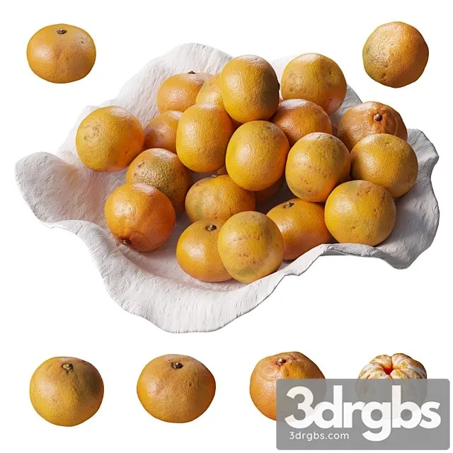 Tangerines in a Clay Bowl 3D Model Download