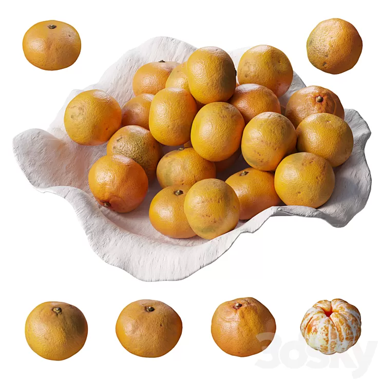 Tangerines in a clay bowl 3D Model Free Download