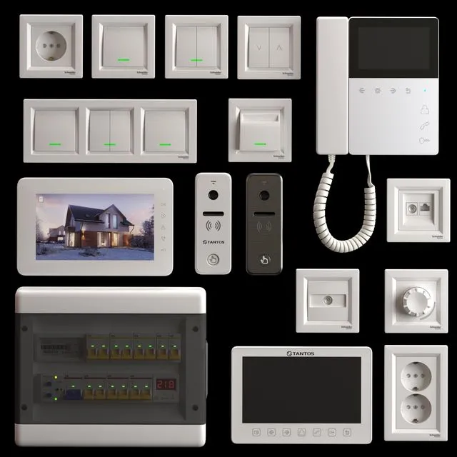 Tantos and Schneider Electric home electronics kit 3D Model Tantos and Schneider Electric home electronics kit 3D Model