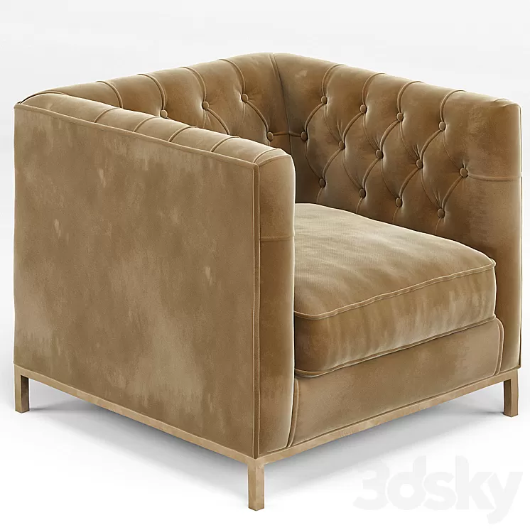 Tarrington Fawn Mohair Tufted Cube Armchair 3D Model