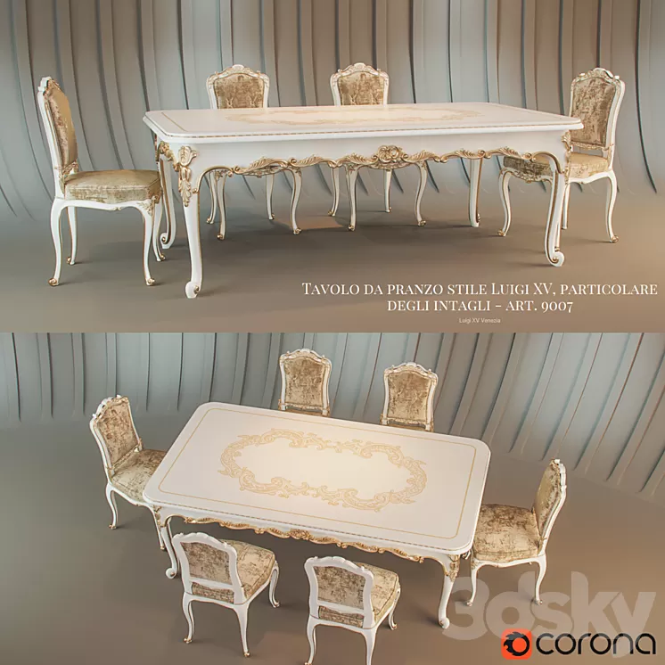 Tavolo da pranzo Venezia in stile Luigi XV 3D Model