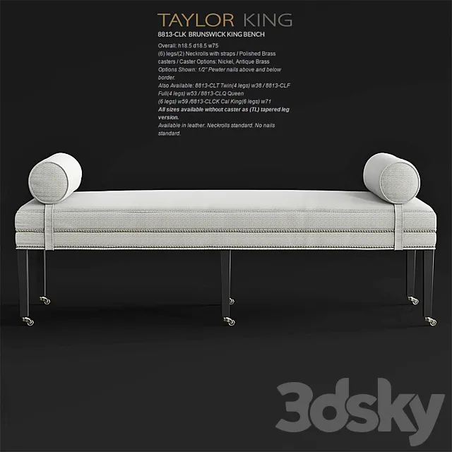 Taylor King BRUNSWICK KING BENCH8813-CLQ Queen 3DModel