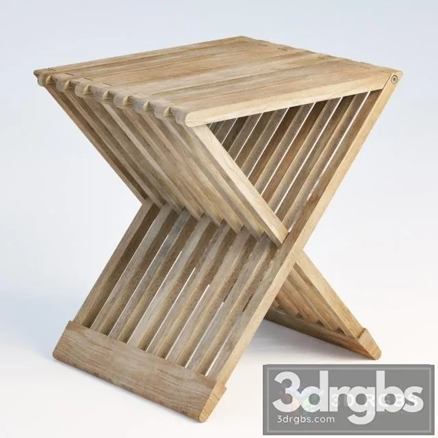 Teak Folding Stool 3D Model Download