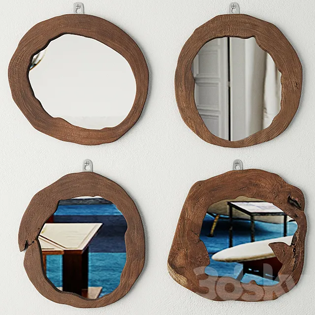 Teak Wood Mirror Set 3D Model Teak Wood Mirror Set 3D Model