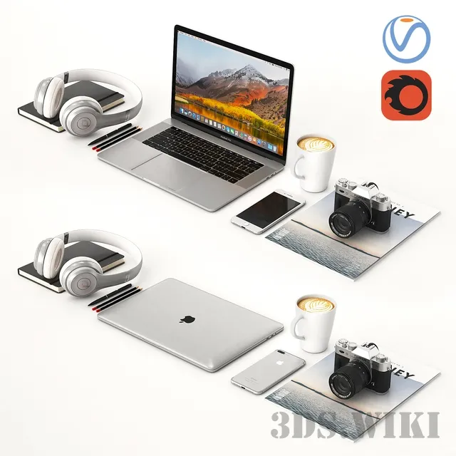 technology – Silver Macbook Workplace 3D Model