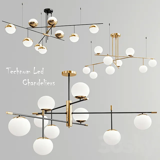 Technum Led Chandelier – 3 type 3D Model Technum Led Chandelier – 3 type 3D Model