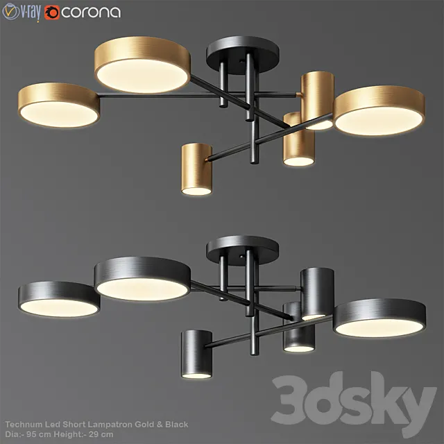 Technum Led Short Lampatron Gold & Black 3D Model