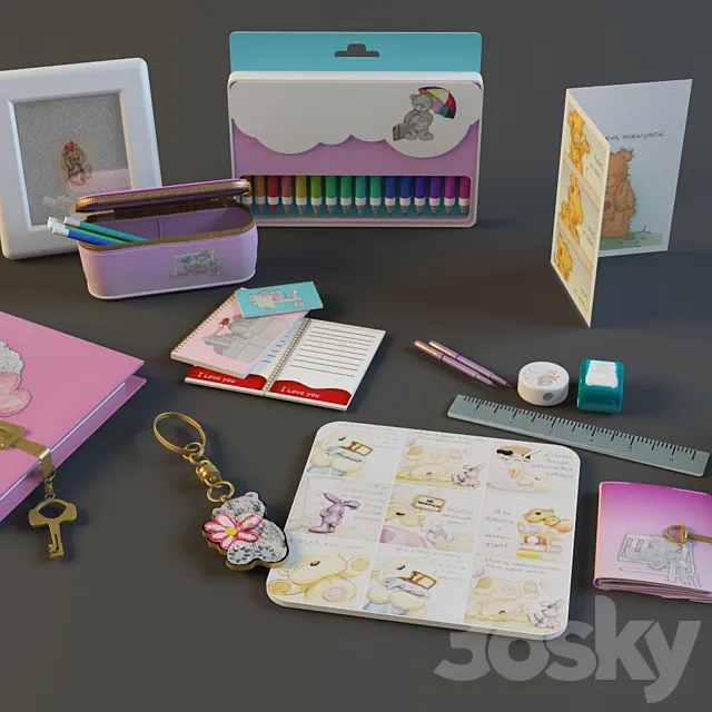 Teddy stationery set 3DModel Teddy stationery set 3DModel