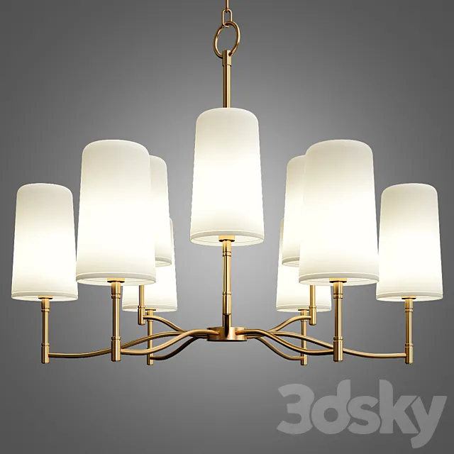 Temple 6 Light Brass Shaded Chandelier 3DModel Temple 6 Light Brass Shaded Chandelier 3DModel
