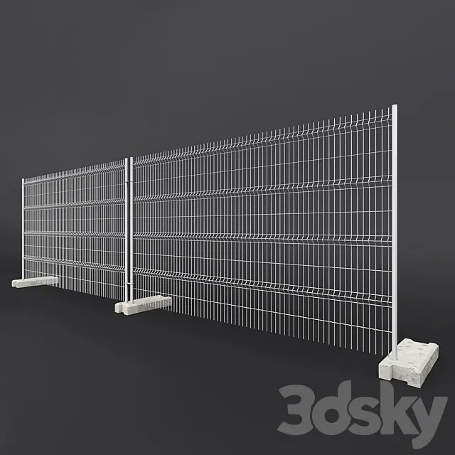 Temporary fencing with concrete base 3D Model Temporary fencing with concrete base 3D Model