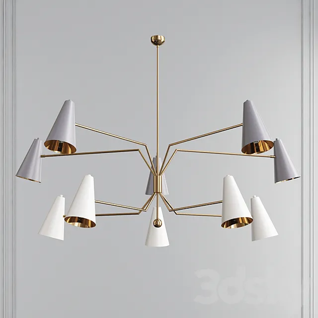 Ten Arms Midcentury Style Chandelier with Gray and White Cones 3DModel Ten Arms Midcentury Style Chandelier with Gray and White Cones 3DModel