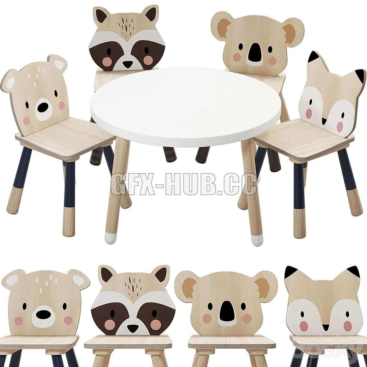 Tender Leaf Forest Table and Chair for Children 3D Model Tender Leaf Forest Table and Chair for Children 3D Model