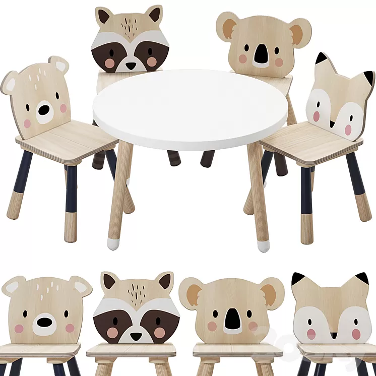 Tender Leaf Forest Table and Chair for Children 3D Model Free Download