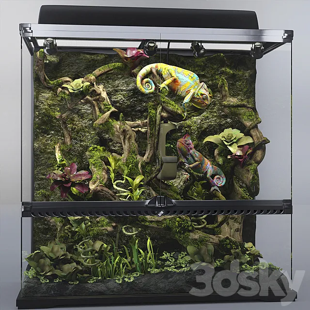 Terrarium Exo-terra with chameleons 3D Model Terrarium Exo-terra with chameleons 3D Model