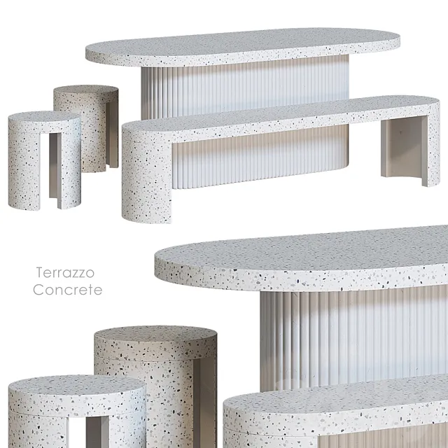 Terrazzo Concrete Table Stool Bench 3D Model Terrazzo Concrete Table Stool Bench 3D Model