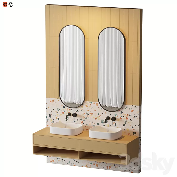 Terrazzo Yellow Bathroom 3D Model Terrazzo Yellow Bathroom 3D Model
