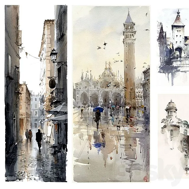 Texture watercolor paintings in gray-beige tones. 3D Model Texture watercolor paintings in gray-beige tones. 3D Model