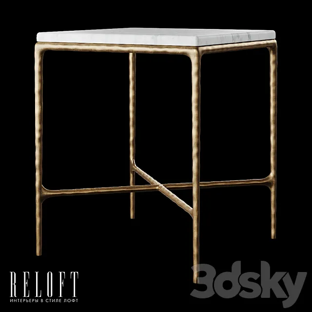 Thaddeus square bedside table in metal and marble 3D Model