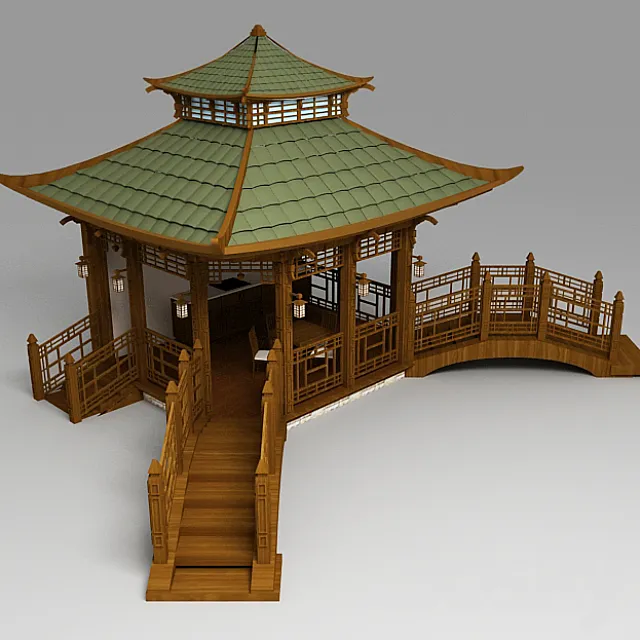 The Chinese pergola with bridges 3DModel