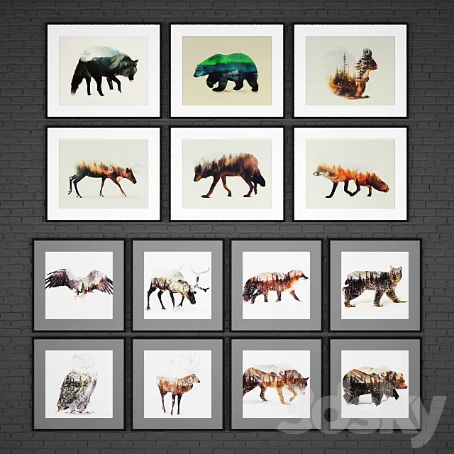 The collection of paintings “Animals” 17 pcs. 3DModel The collection of paintings “Animals” 17 pcs. 3DModel