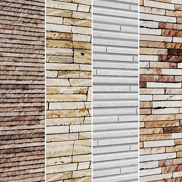 The collection of stone panels 4 pcs. slate stone stone wall wild stone 3D Model