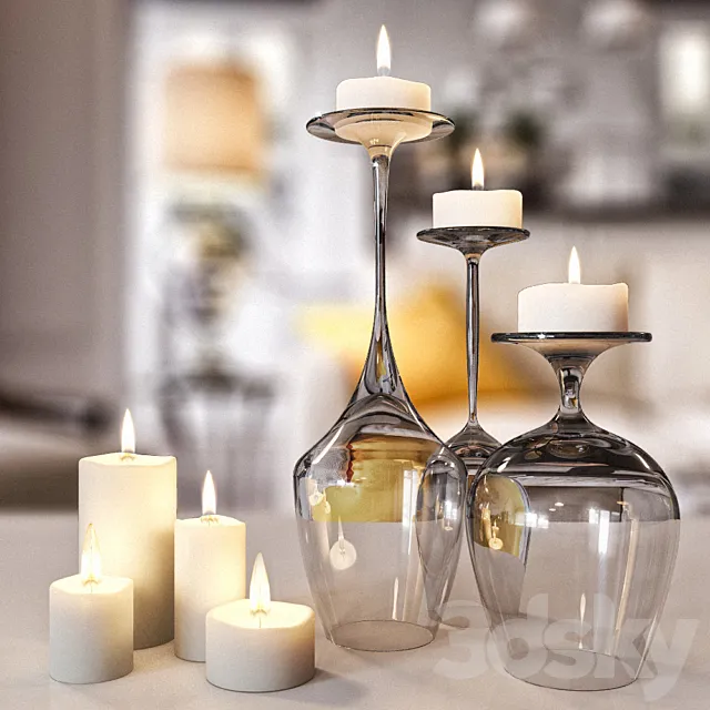 The composition of the glasses and candles 3DModel The composition of the glasses and candles 3DModel