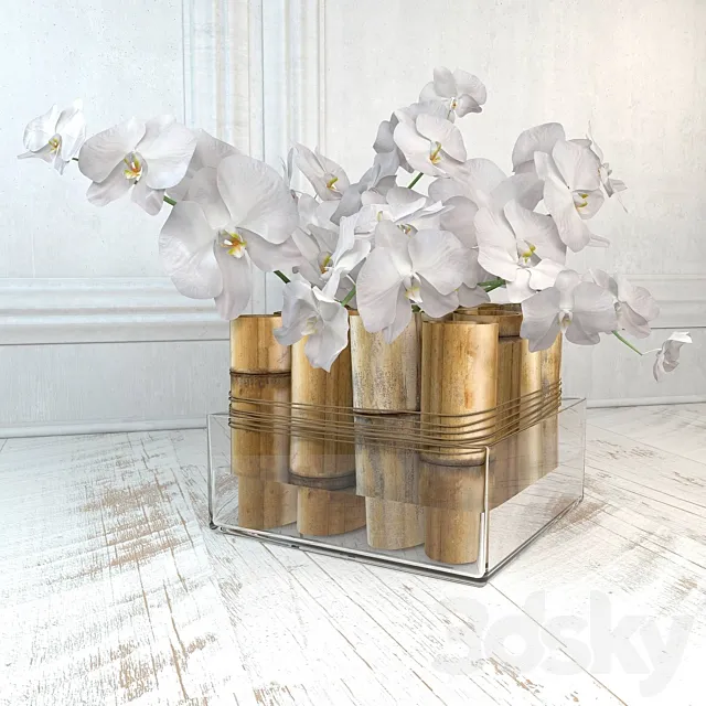 The composition with bamboo and orchids 3D Model The composition with bamboo and orchids 3D Model