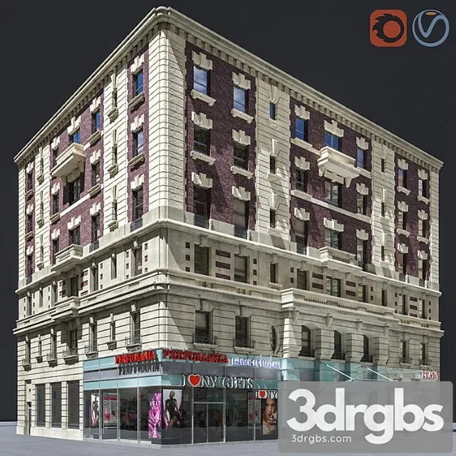 The Corner Facade Of The Old Building On Manhattan 1 3D Model Download