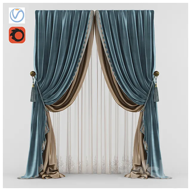 The curtain 3 blue 3D Model The curtain 3 blue 3D Model