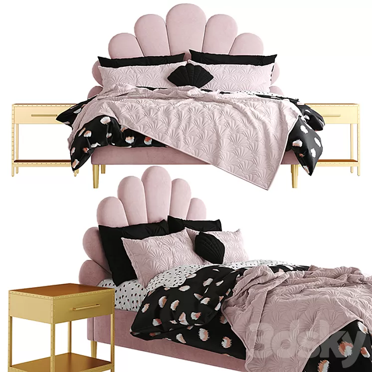The Emily Meritt Shell Upholstered Bed 3D Model
