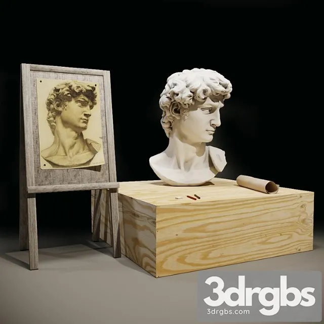 The head of david and the easel of the artist 3D Model Download