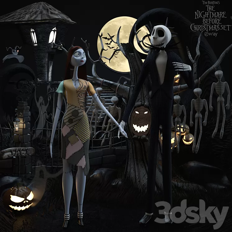 The nightmare before christmas set Sally & Jack 3D Model