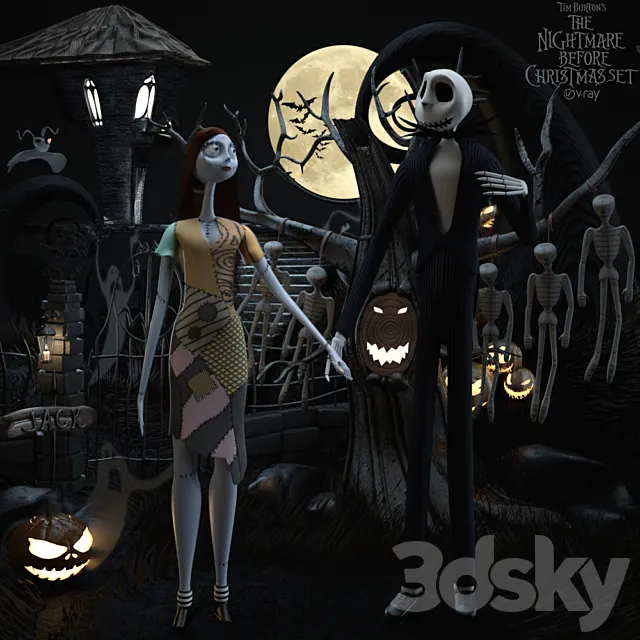 The nightmare before christmas set Sally & Jack 3DModel The nightmare before christmas set Sally & Jack 3DModel
