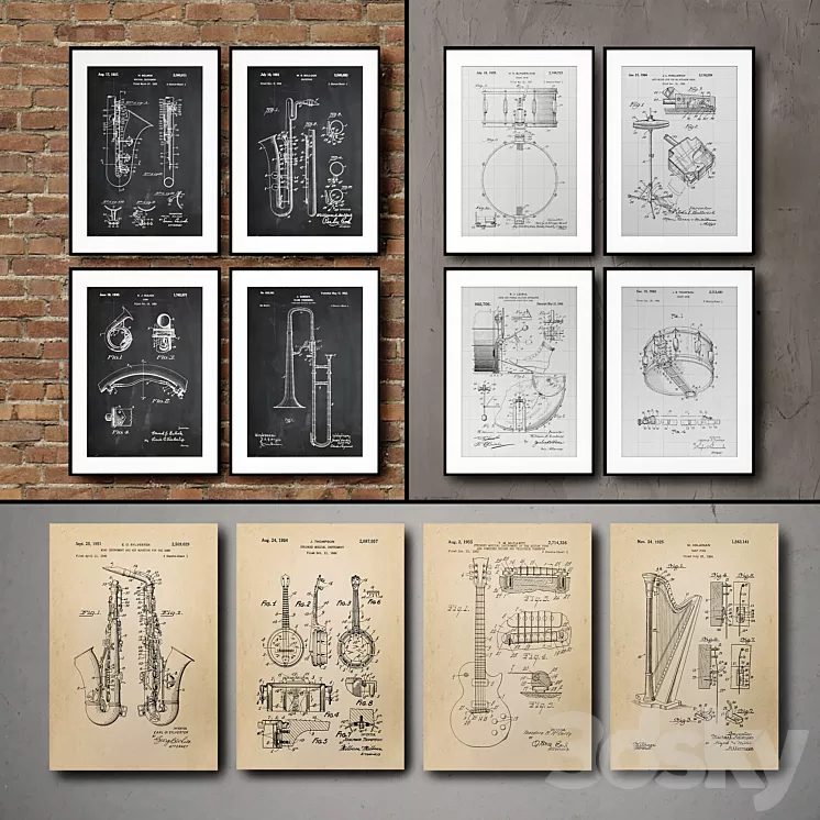 The picture in the frame. 115. Collection of Musical Instruments 3D Model