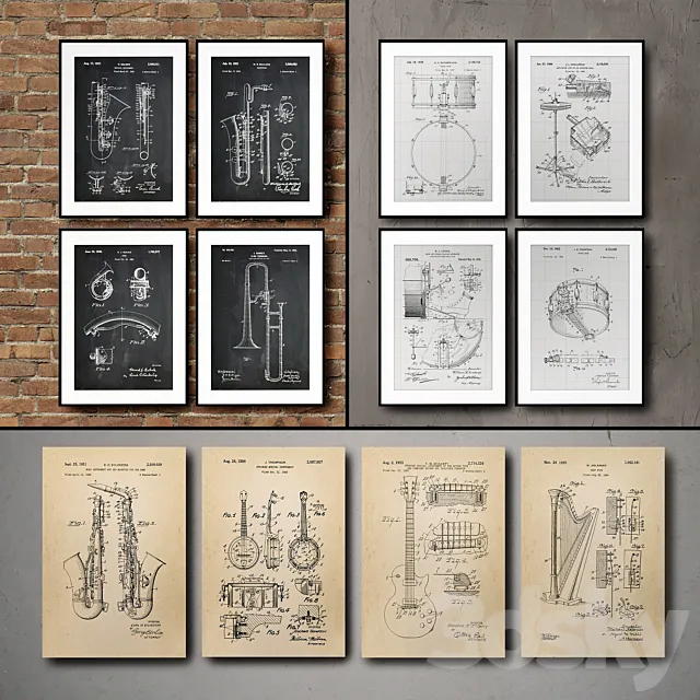 The picture in the frame. 115. Collection of Musical Instruments 3DModel The picture in the frame. 115. Collection of Musical Instruments 3DModel