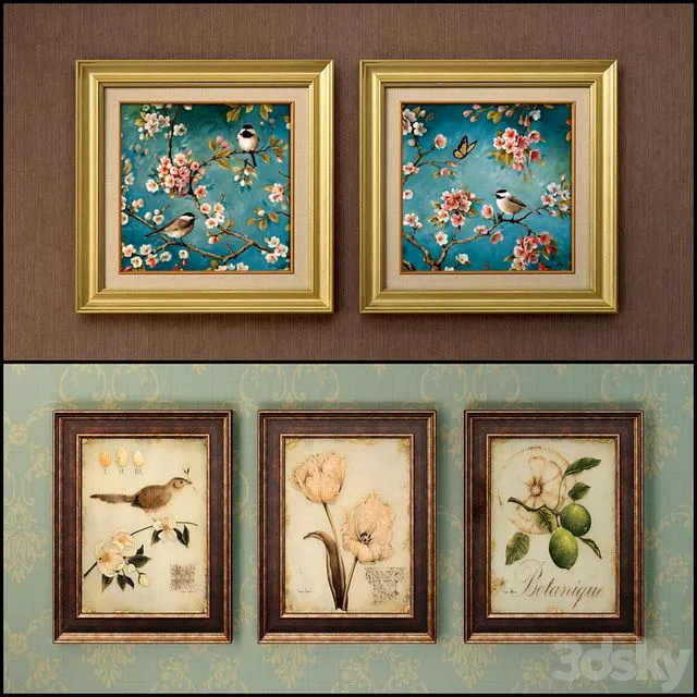 The picture in the frame 13 pieces (collection 62) Birds 3D Model The picture in the frame 13 pieces (collection 62) Birds 3D Model