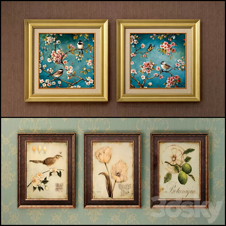 The picture in the frame: 13 pieces (collection 62) Birds 3D Model