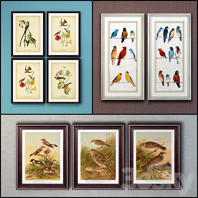 The picture in the frame: 17 pieces (collection 63) Birds 3D Model The picture in the frame: 17 pieces (collection 63) Birds 3D Model