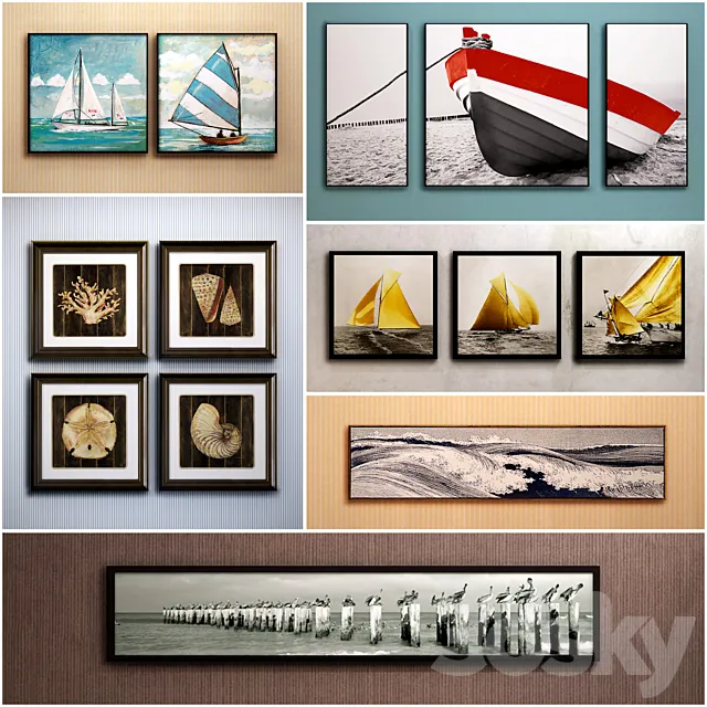 The picture in the frame: a collection of 45 Marine theme 3DModel The picture in the frame: a collection of 45 Marine theme 3DModel