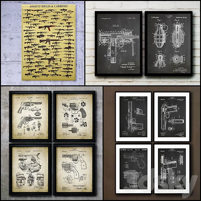 The picture in the frame. Collection of 107 Weapons 3D Model The picture in the frame. Collection of 107 Weapons 3D Model