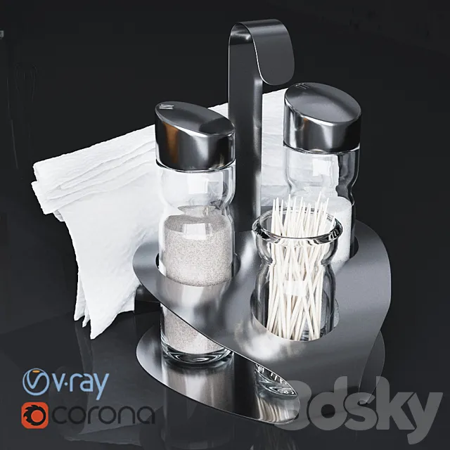 The set for spices with napkins and toothpicks 3D Model