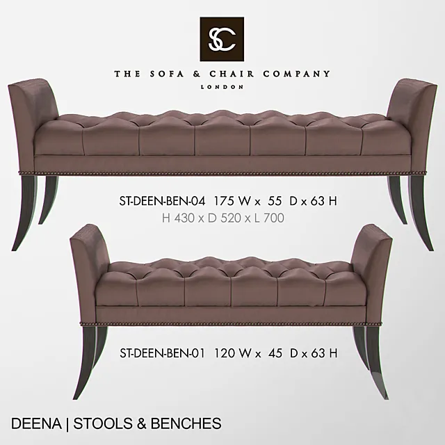 THE SOFA AND CHAIR COMPANY – DEENA Bench 3D Model THE SOFA AND CHAIR COMPANY – DEENA Bench 3D Model