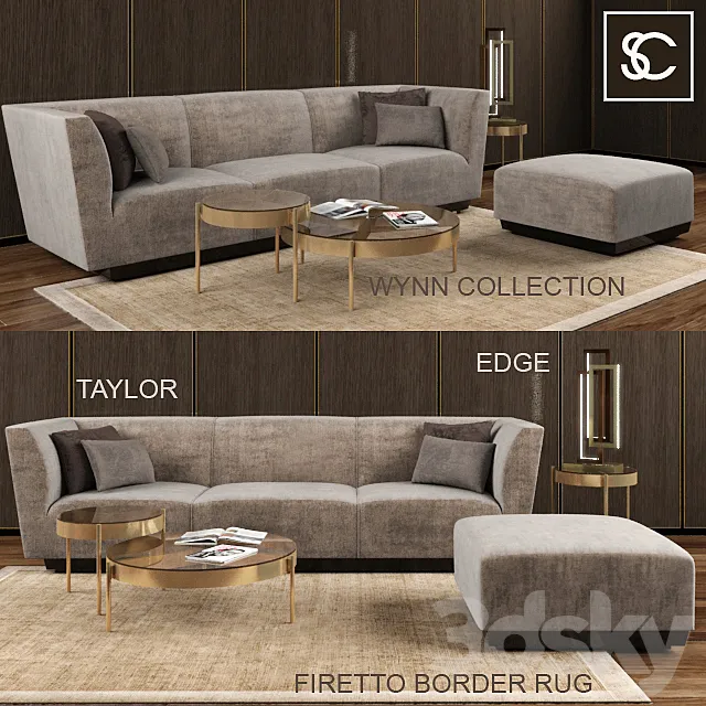 THE SOFA AND CHAIR SET: TAYLOR. EDGE. WYNN COLLECTION. FIRETTO BORDER RUG 3DModel THE SOFA AND CHAIR SET: TAYLOR. EDGE. WYNN COLLECTION. FIRETTO BORDER RUG 3DModel